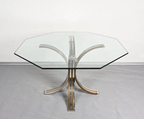 Brass and Chromed Steel Dining Table, 1970s-JDR-564137