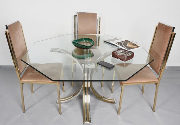 Brass and Chromed Steel Dining Table, 1970s-JDR-564137