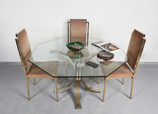 Brass and Chromed Steel Dining Table, 1970s-JDR-564137