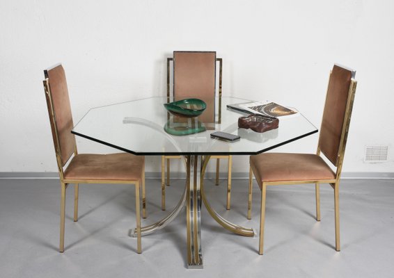 Brass and Chromed Steel Dining Table, 1970s-JDR-564137