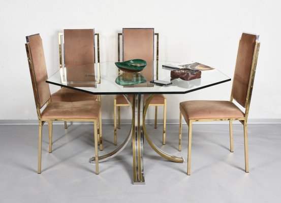 Brass and Chromed Steel Dining Table, 1970s-JDR-564137