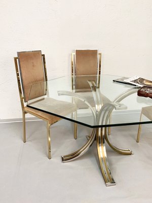 Brass and Chromed Steel Dining Table, 1970s-JDR-564137