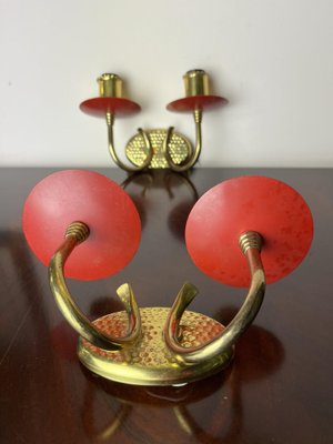 Brass and Colored Aluminum Wall Lamps, Italy, 1950s, Set of 2-YST-1780511