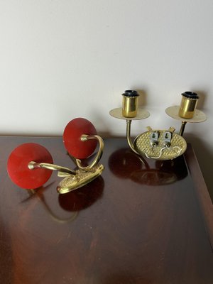 Brass and Colored Aluminum Wall Lamps, Italy, 1950s, Set of 2-YST-1780511