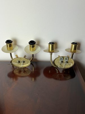 Brass and Colored Aluminum Wall Lamps, Italy, 1950s, Set of 2-YST-1780511