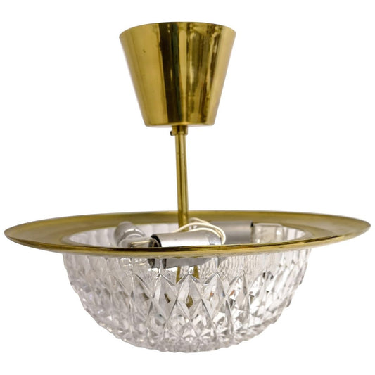 Brass and Crystal Ceiling Lamp by Tyringe Konsthantverk for Orrefors, Sweden,1960s