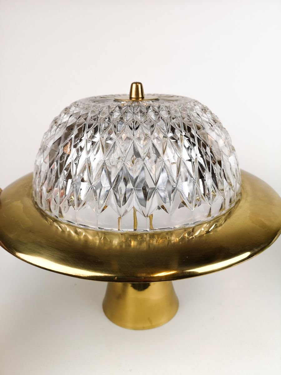 Brass and Crystal Ceiling Lamp by Tyringe Konsthantverk for Orrefors, Sweden,1960s