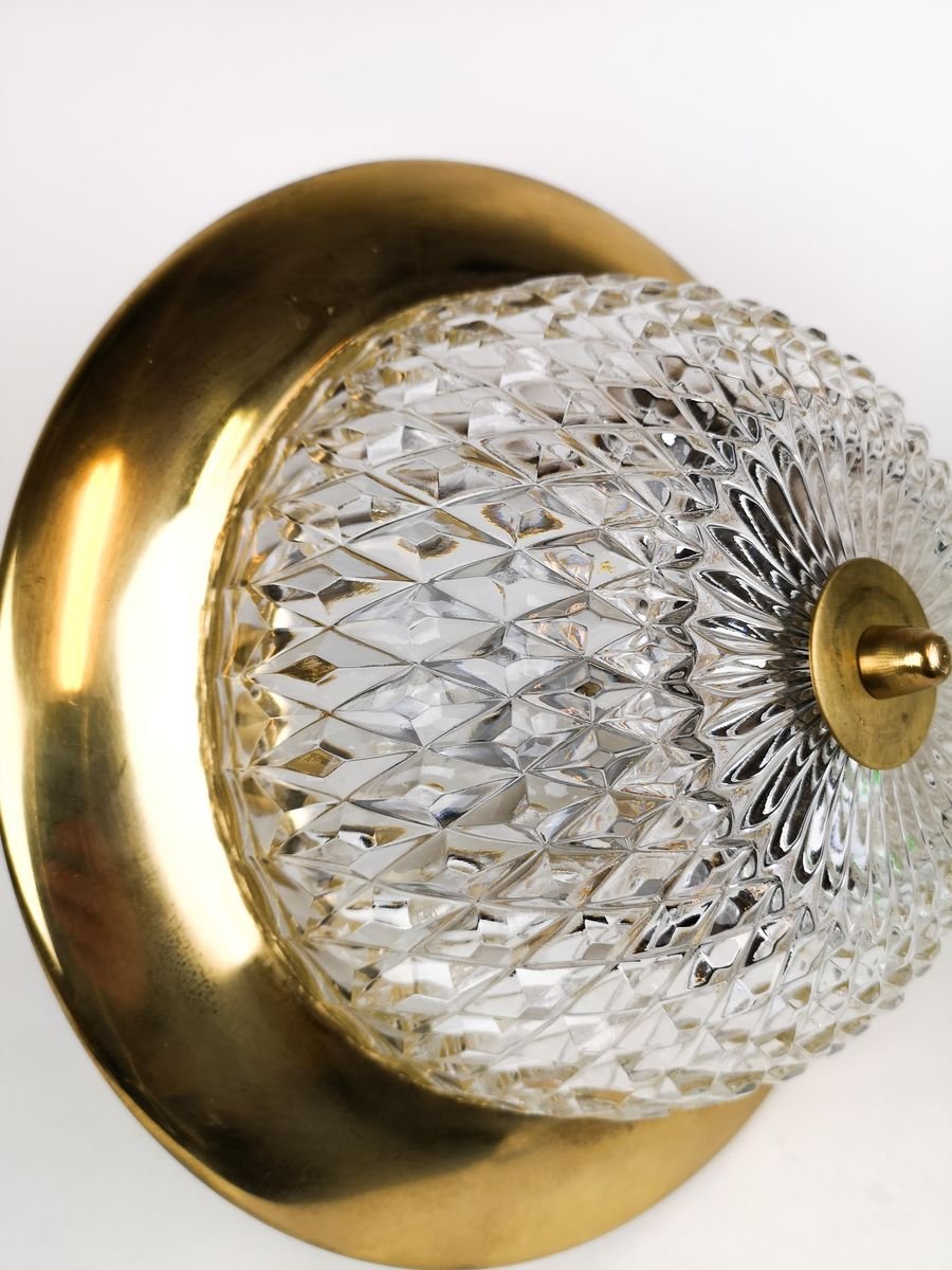 Brass and Crystal Ceiling Lamp by Tyringe Konsthantverk for Orrefors, Sweden,1960s