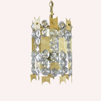 Brass and Crystal Ceiling Light attributed to Ernst Palme for Palwa-QUV-2021200