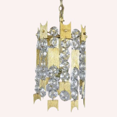 Brass and Crystal Ceiling Light attributed to Ernst Palme for Palwa-QUV-2021200