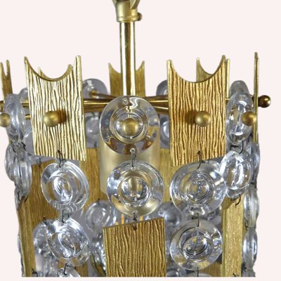 Brass and Crystal Ceiling Light attributed to Ernst Palme for Palwa-QUV-2021200