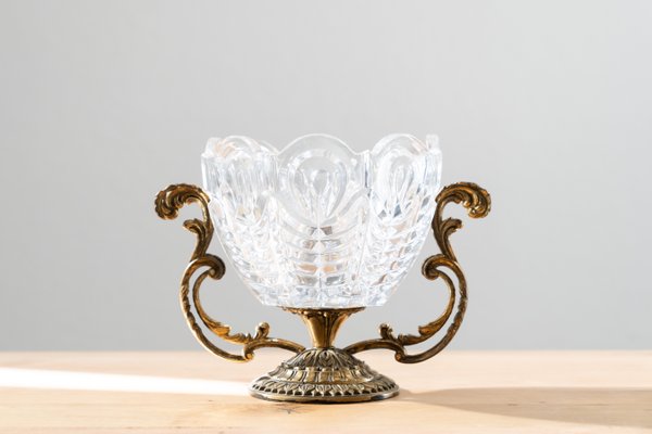 Brass and Crystal Centerpiece Vase, 1950s-KNM-847378