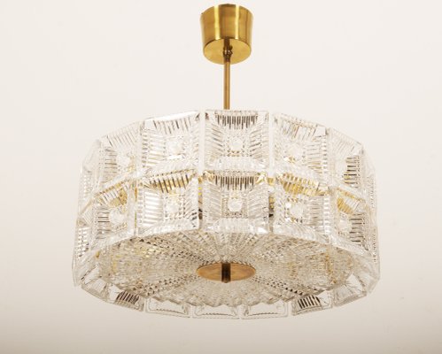 Brass and Crystal Chandelier by Carl Fagerlund for Orrefors, 1960s-AX-1737067