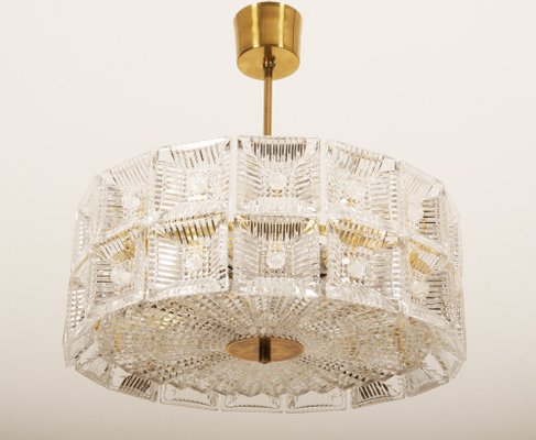 Brass and Crystal Chandelier by Carl Fagerlund for Orrefors, 1960s-AX-1737067