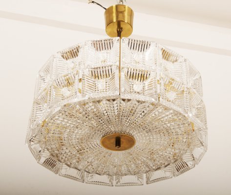 Brass and Crystal Chandelier by Carl Fagerlund for Orrefors, 1960s-AX-1737067