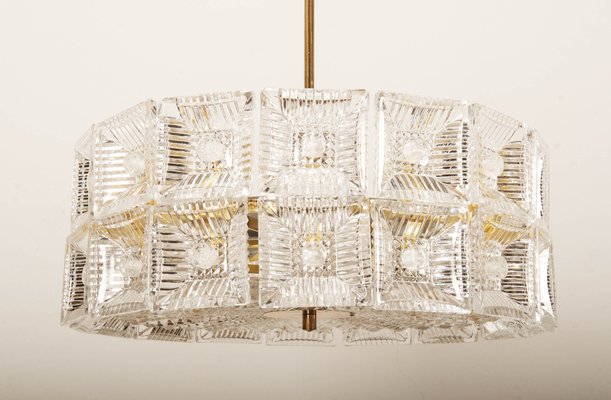 Brass and Crystal Chandelier by Carl Fagerlund for Orrefors, 1960s-AX-1737067