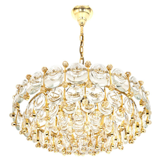 Brass and Crystal Chandelier by Sciolari for Palwa, Germany, 1970s