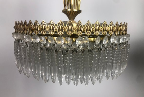 Brass and Crystal Chandelier Crown with 3 Lights, 1970s-RWZ-1146829