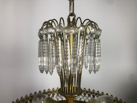 Brass and Crystal Chandelier Crown with 3 Lights, 1970s-RWZ-1146829