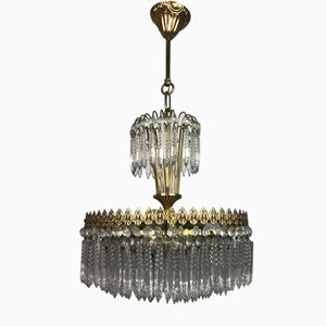 Brass and Crystal Chandelier Crown with 3 Lights, 1970s-RWZ-1146829