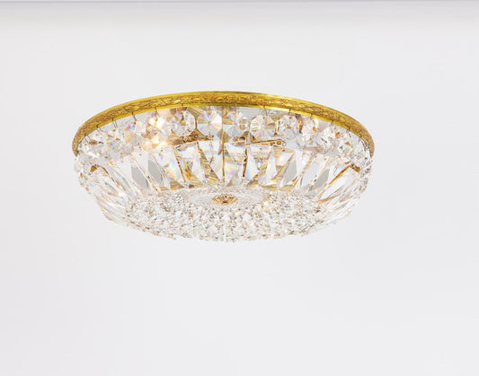 Brass and Crystal Flush Mount attributed to Palwa, Germany, 1970s