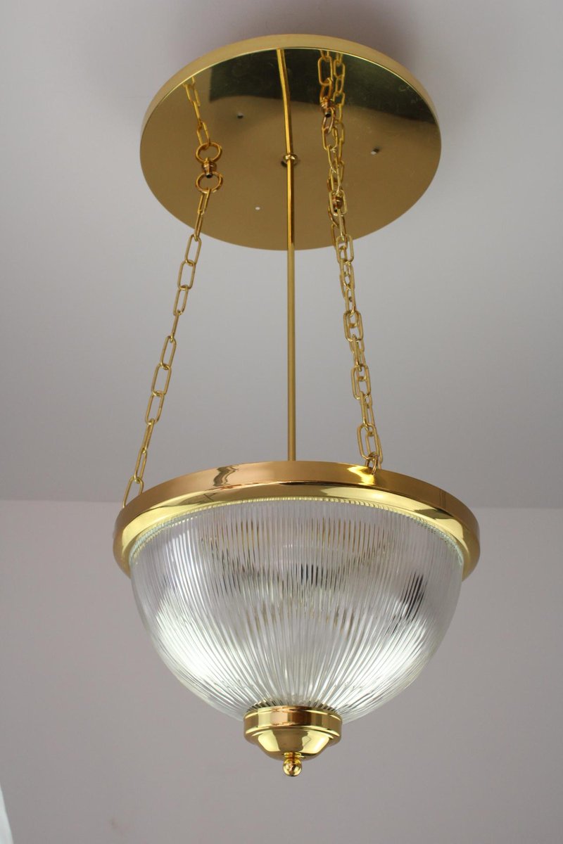 Brass and Crystal Glass Chandelier In the Shape of a Traffic Light, 1970s