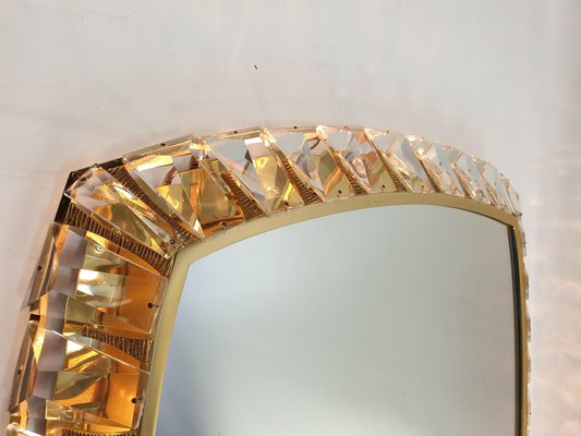 Brass and Crystal Glass Illuminated Mirror from Palwa, 1970s-RQL-541073