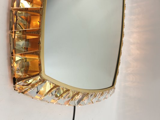 Brass and Crystal Glass Illuminated Mirror from Palwa, 1970s-RQL-541073