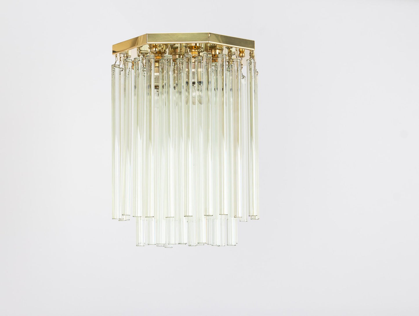 Brass and Crystal Glass Rod Flush Mount attributed to C. Palme, Germany, 1970s