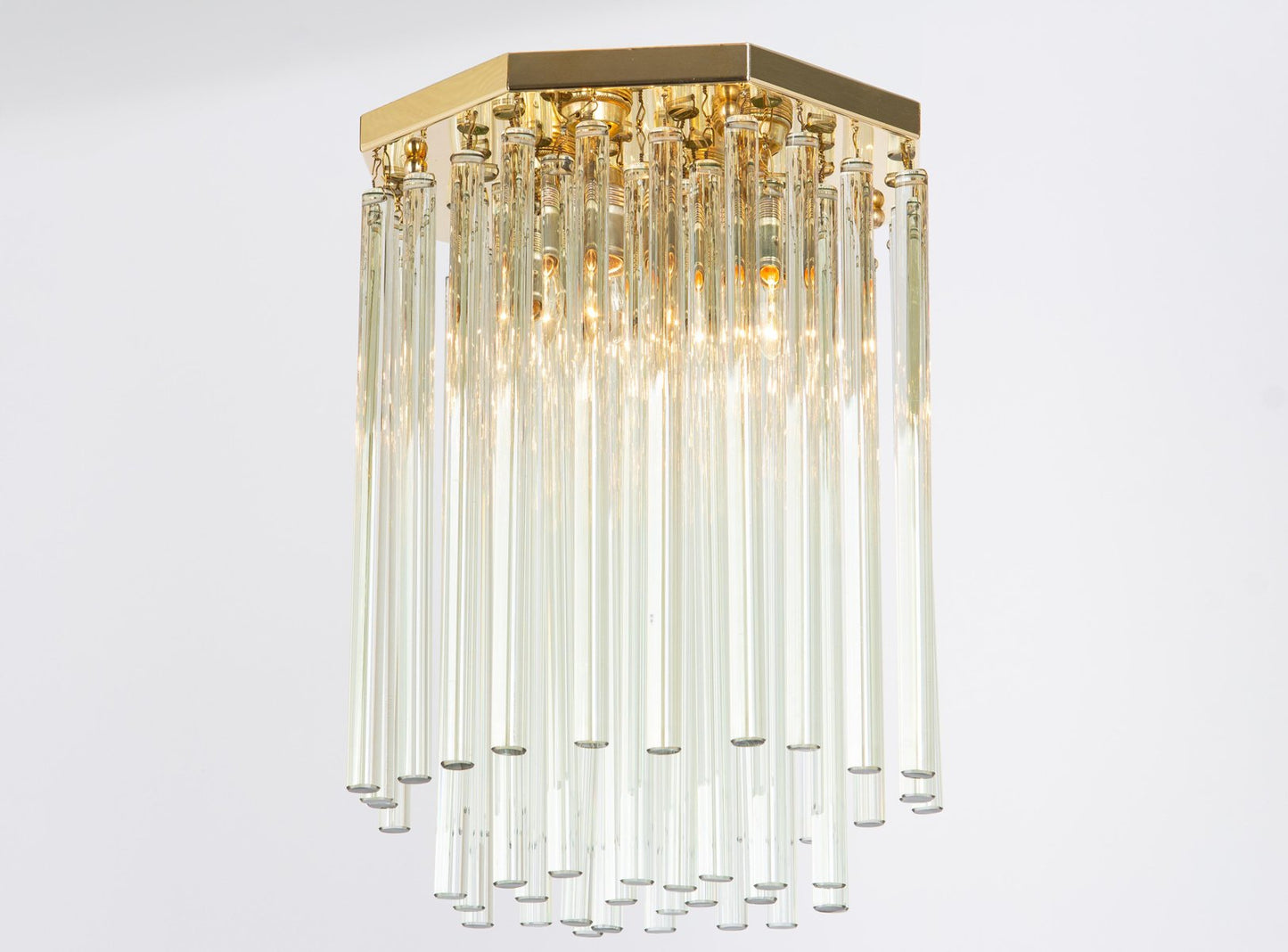 Brass and Crystal Glass Rod Flush Mount attributed to C. Palme, Germany, 1970s