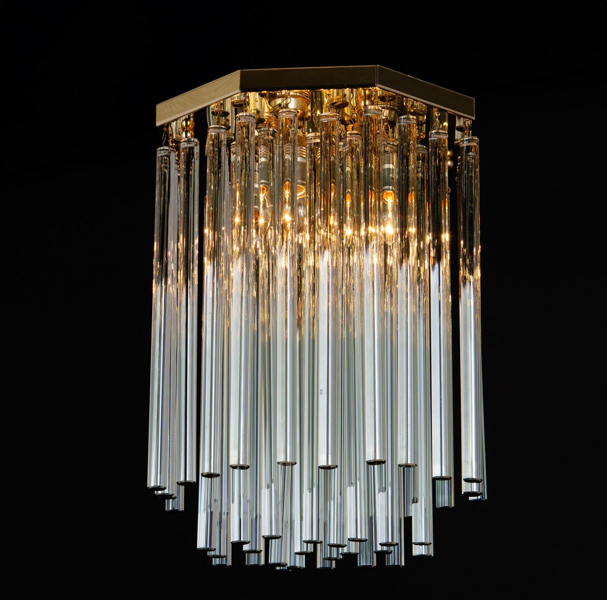 Brass and Crystal Glass Rod Flush Mount attributed to C. Palme, Germany, 1970s