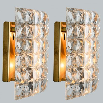 Brass and Crystal Glass Wall Lights by Kinkeldey, 1970s-VDW-1358399