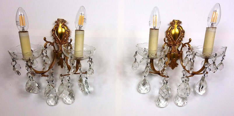 Brass and Crystal Wall Lamps from Palwa, 1960s, Set of 2-NGU-1780485