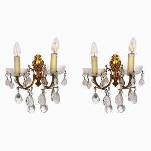 Brass and Crystal Wall Lamps from Palwa, 1960s, Set of 2-NGU-1780485