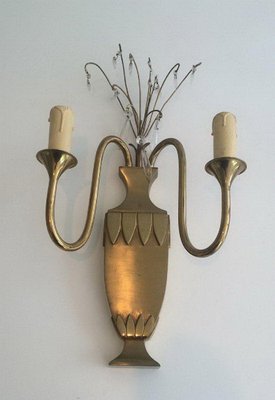 Brass and Crystals Wall Lights, 1940s, Set of 2-BA-1365738