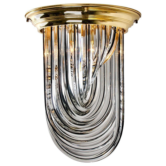 Brass and Curve Glass Flush Mount with Black Stripe from Venini, 1960s