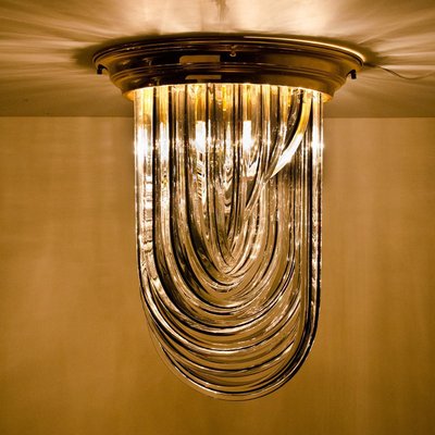 Brass and Curve Glass Flush Mount with Black Stripe from Venini, 1960s-VDW-753521