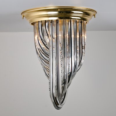 Brass and Curve Glass Flush Mount with Black Stripe from Venini, 1960s-VDW-753521