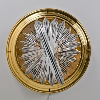 Brass and Curve Glass Flush Mount with Black Stripe from Venini, 1960s-VDW-753521