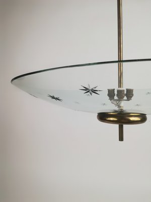 Brass and Curved Glass Pendant Lamp in the style of Pietro Chiesa for Fontana Arte, 1940s-UIW-1422618