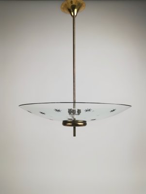 Brass and Curved Glass Pendant Lamp in the style of Pietro Chiesa for Fontana Arte, 1940s-UIW-1422618