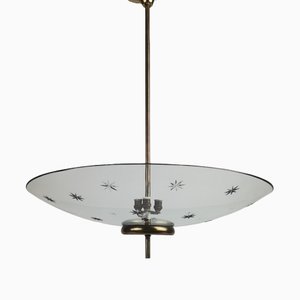 Brass and Curved Glass Pendant Lamp in the style of Pietro Chiesa for Fontana Arte, 1940s-UIW-1422618