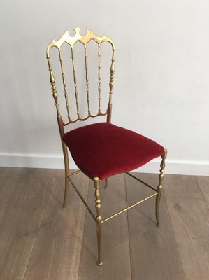 Brass and Fabric Chair from Chiavari, 1940s-BA-658526