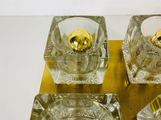 Brass and Frosted Ice Glass Cube Flush Mount from Peill & Putzler, 1970s-PUK-686656