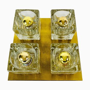 Brass and Frosted Ice Glass Cube Flush Mount from Peill & Putzler, 1970s-PUK-686656