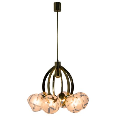 Brass and Glass 6-Light Chandelier, 1980s-TZ-1042484