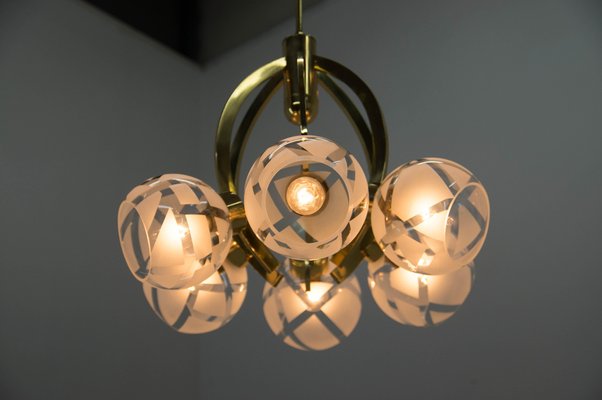 Brass and Glass 6-Light Chandelier, 1980s-TZ-1042484