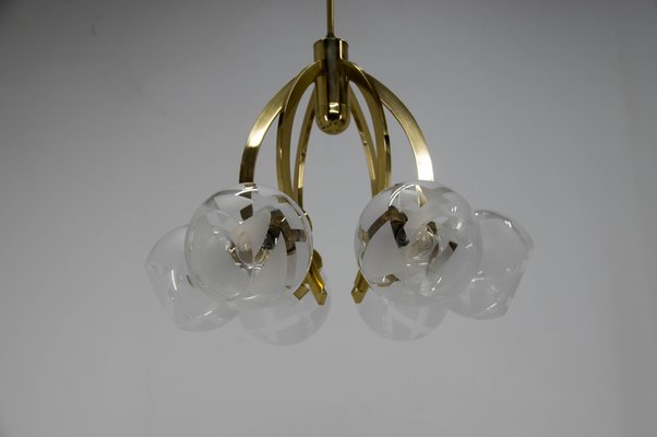 Brass and Glass 6-Light Chandelier, 1980s-TZ-1042484