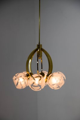 Brass and Glass 6-Light Chandelier, 1980s-TZ-1042484