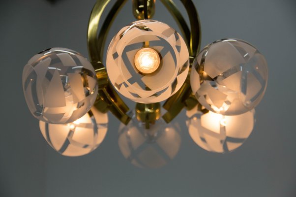 Brass and Glass 6-Light Chandelier, 1980s-TZ-1042484